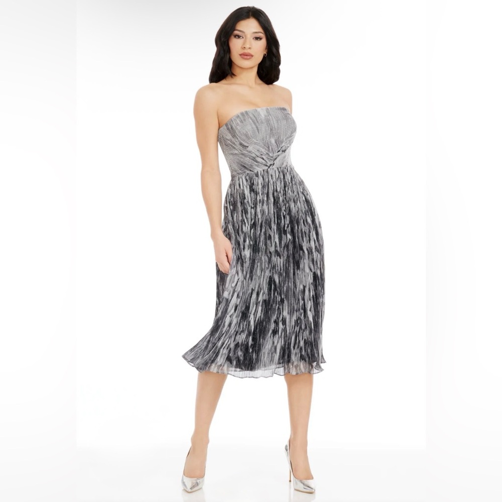 Dress the Population | Nadine Metallic Silver Strapless Cocktail Dress, XL NWT